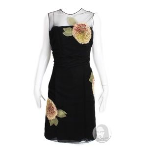 Bill Blass Cocktail Dress with Bold Florals LBD Little Black Dress Vintage Sz 10